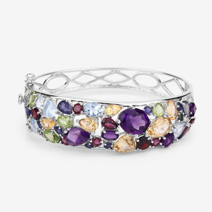 21.17 Carat Genuine Multi Stones .925 Sterling Silver Bangle