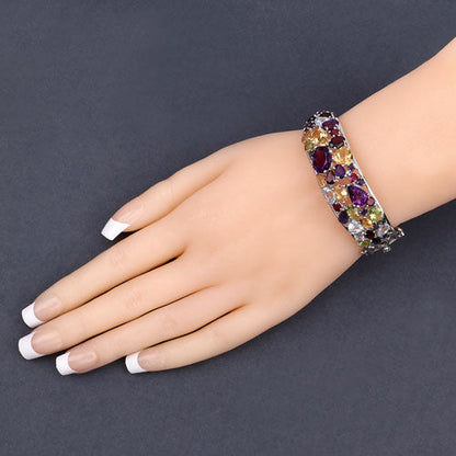 21.17 Carat Genuine Multi Stones .925 Sterling Silver Bangle