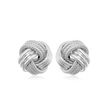 14k White Gold Love Knot with Ridge Texture Earrings
