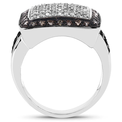 0.61 Carat Genuine Champagne Diamond and White Diamond .925 Sterling Silver Ring