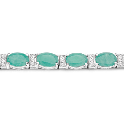 10.47 Carat Genuine Emerald and White Topaz .925 Sterling Silver Bracelet