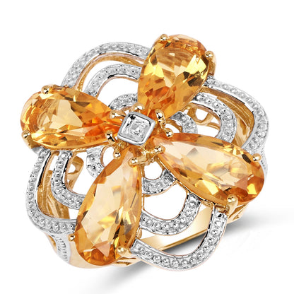 14K Yellow Gold Plated 8.80 Carat Genuine Citrine .925 Sterling Silver Ring
