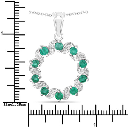 1.10 Carat Genuine Emerald and White Topaz .925 Sterling Silver Pendant