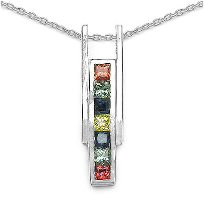 1.05 Carat Genuine Multi Sapphire .925 Sterling Silver Pendant