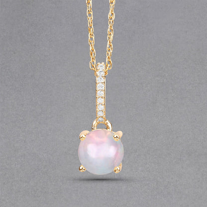 0.53 Carat Genuine Ethiopian Opal and White Diamond 10K Yellow Gold Pendant