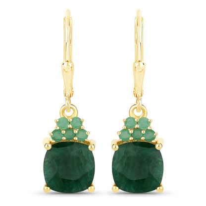 4.50 Carat Dyed Emerald and Emerald .925 Sterling Silver Earrings