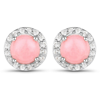 1.36 Carat Genuine Pink Opal and White Topaz .925 Sterling Silver Earrings