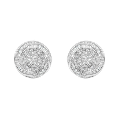 .925 Sterling Silver 1/4 Cttw Baguette and Round Diamond Swirl Love Knot Stud Earrings (I-J Color, I3 Clarity)