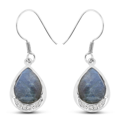 9.13 Carat Genuine Labradorite And White Topaz .925 Sterling Silver Earrings