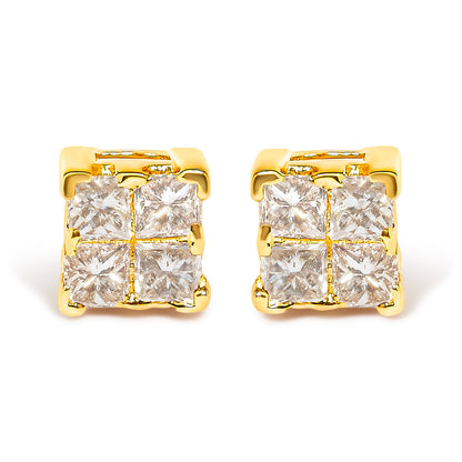 14K Yellow Gold 1/4 Cttw Invisible Set Princess-Cut Diamond Square Stud Earring (J-K Color, I1-I2 Clarity)