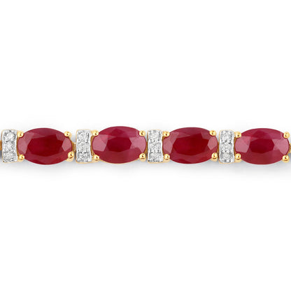 11.67 Carat Genuine Ruby and White Diamond 14K Yellow Gold Bracelet