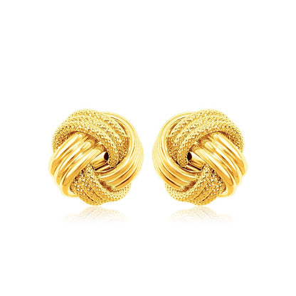 14k Yellow Gold Love Knot with Ridge Texture Earrings