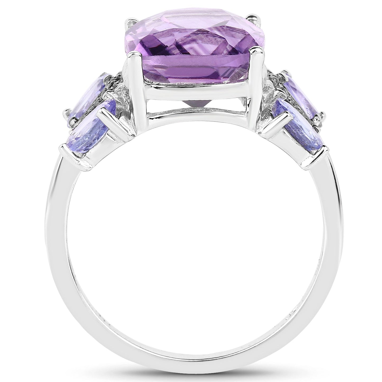 5.53 Carat Genuine Amethyst, Tanzanite & White Topaz .925 Sterling Silver Ring