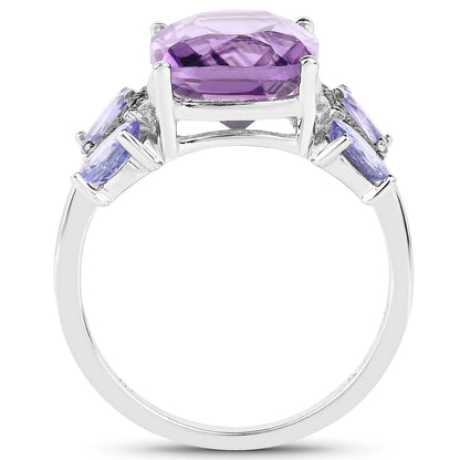 5.53 Carat Genuine Amethyst, Tanzanite & White Topaz .925 Sterling Silver Ring