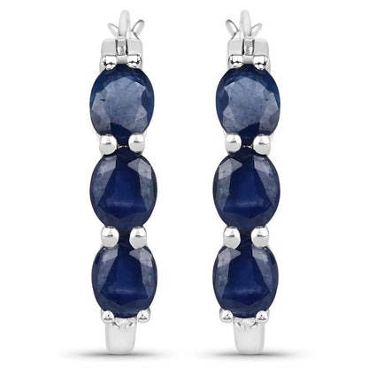 2.05 Carat Genuine Blue Sapphire and White Diamond .925 Sterling Silver Earrings