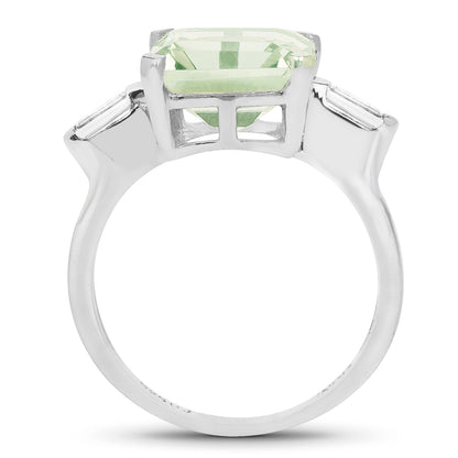 4.76 Carat Genuine Green Amethyst & White Topaz .925 Sterling Silver Ring