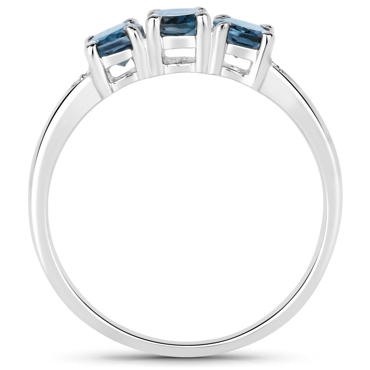 1.35 Carat Genuine London Blue Topaz and White Diamond .925 Sterling Silver Ring