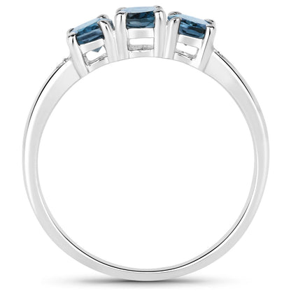 1.35 Carat Genuine London Blue Topaz and White Diamond .925 Sterling Silver Ring