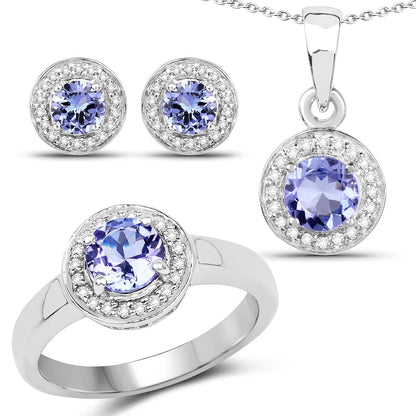 3.22 Carat Genuine Tanzanite & White Topaz .925 Sterling Silver Ring