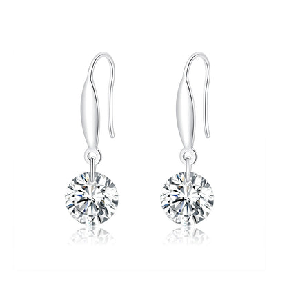 S925 Sterling Silver Earrings 2.6x0.8cm Plated Platinum with Pavé Setting CZ for Women