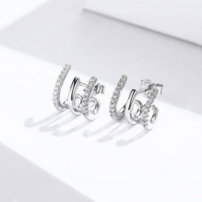 S925 Sterling Silver Platinum Plated Pavé Setting CZ Earrings
