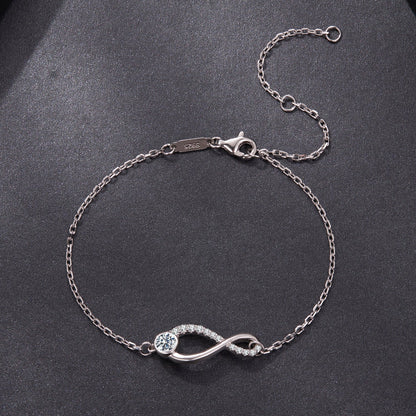 925 Sterling Silver Moissanite Pavé Bracelet for Women - 21cm, White Gold Plated, CZ