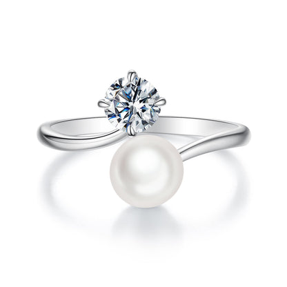 925 Sterling Silver Moissanite 0.5 Carat Freshwater Pearl Ring Size E for Women