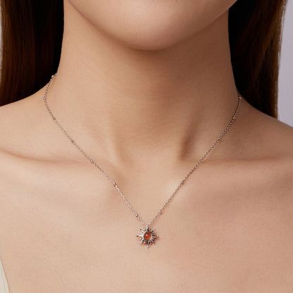 925 Sterling Silver Necklace with Natural Golden Sunstone, 40+5cm, Plated White Gold for Women