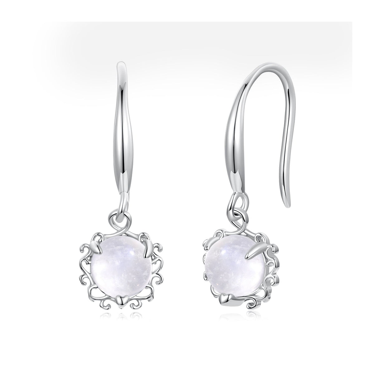 925 Sterling Silver White Gold Plated Natural Moonstone 2.0x0.7cm Earrings for Women