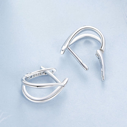 925 Sterling Silver Earrings 1.2x0.6cm with White Gold Plating for Women