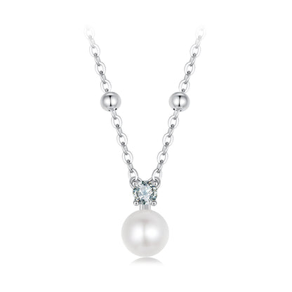 925 Sterling Silver Moissanite and Freshwater Pearl Necklace 40+5cm for Women