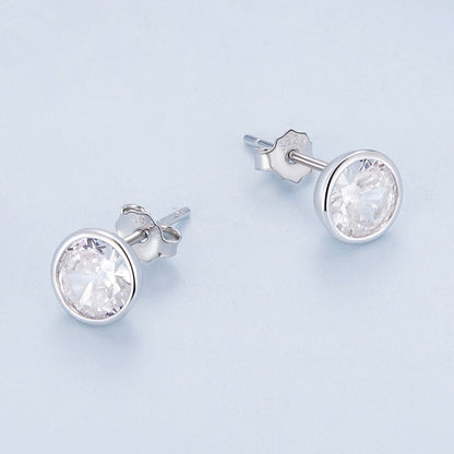925 Sterling Silver Earrings with Pavé Setting CZ, 7mm, Plated Platinum for Women