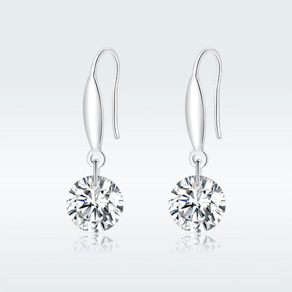 S925 Sterling Silver Earrings 2.6x0.8cm Plated Platinum with Pavé Setting CZ for Women