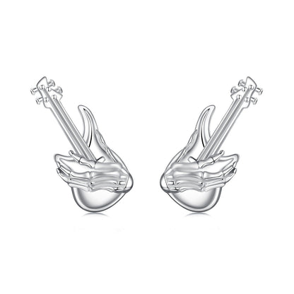 925 Sterling Silver Earrings for Women with White Gold Plating, Size 1.5x0.6cm