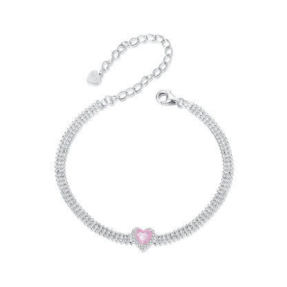 925 Sterling Silver White Gold Plated 8mm CZ Pendant Bracelet for Women