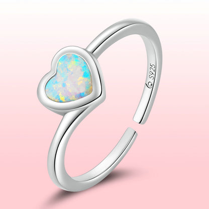925 Sterling Silver Translucent Opal Oxidized Silver Ring for Women