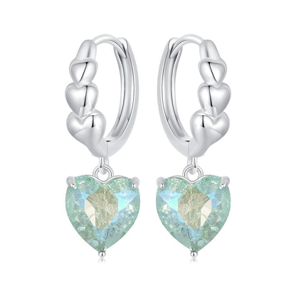 925 Sterling Silver Earrings with Transparent Glass, Plated White Gold, Size 23x8.5mm for Women