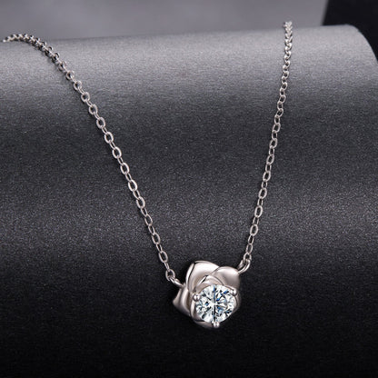 925 Sterling Silver Moissanite 0.5 Carat White Gold Plated Necklace for Women