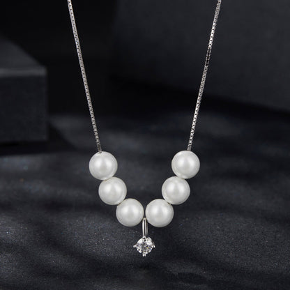 925 Sterling Silver Moissanite & Quality Shell Pearl Adjustable Necklace for Women