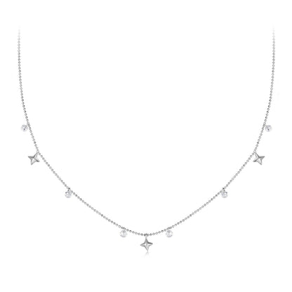 925 Sterling Silver Plated White Gold Pendant Necklace with CZ Charm for Women 38+6cm