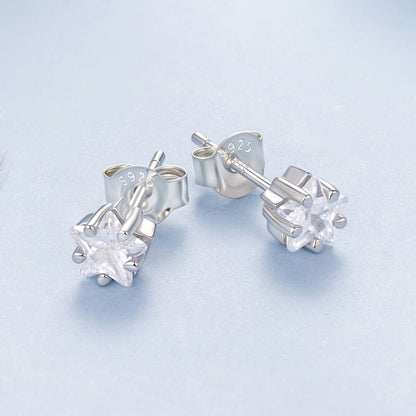 925 Sterling Silver White Gold Plated Earrings 0.5cm with CZ