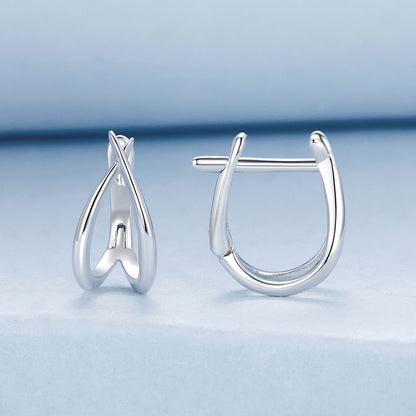 925 Sterling Silver Earrings 1.2x0.6cm with White Gold Plating for Women