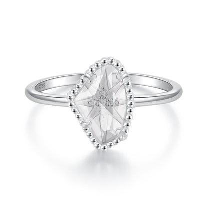 925 Sterling Silver Ring with Transparent Glass and CZ, 0.15cm Width, for Women