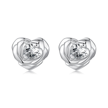 925 Sterling Silver Earrings with Pave Setting CZ and White Gold Plating