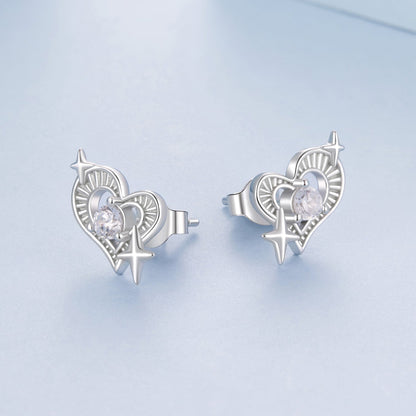 925 Sterling Silver Earrings with Pavé Setting CZ in White Gold