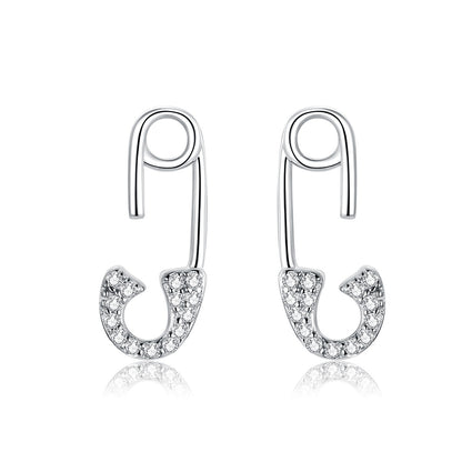 925 Sterling Silver Earrings for Women - 1.7x0.6cm, Platinum Plated with Pavé Setting CZ