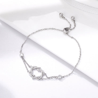 925 Sterling Silver Heart Shaped Bracelet 22CM for Women