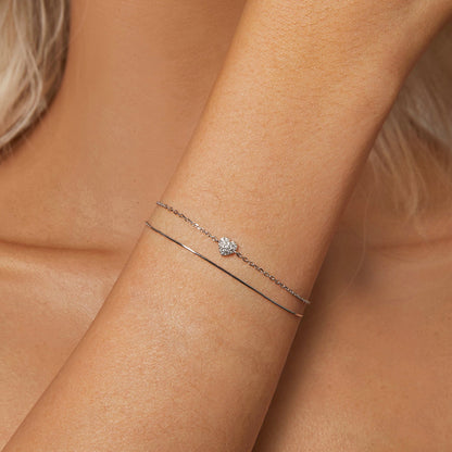 925 Sterling Silver White Gold Plated Heart-Shaped Bracelet with CZ, Length 150+60mm