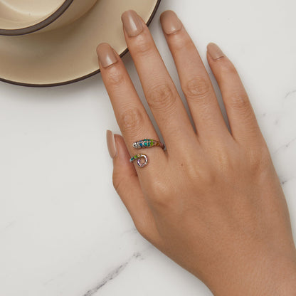 925 Sterling Silver Enamel Process Pavé Setting CZ Ring for Women