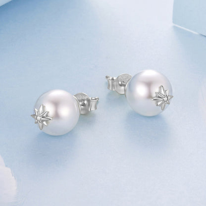 925 Sterling Silver Earrings with CZ and Synthetic Pearl for Women
